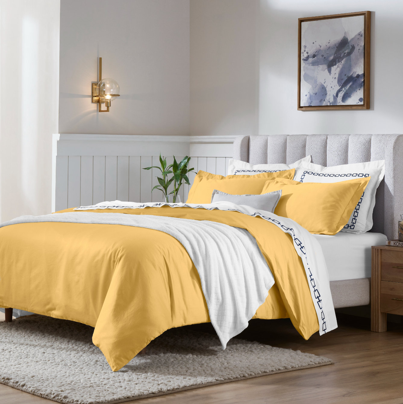 Egyptian Cotton Duvet Cover Set, Gold, King/California King Duvet Cover + 2 King Shams