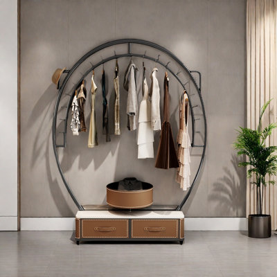 Coat Rack Double Storage Drawers Rounded Wheels