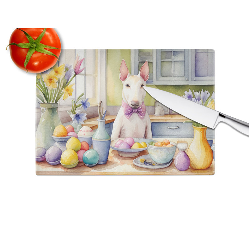 Decorating Easter Bull Terrier Glass Cutting Board
