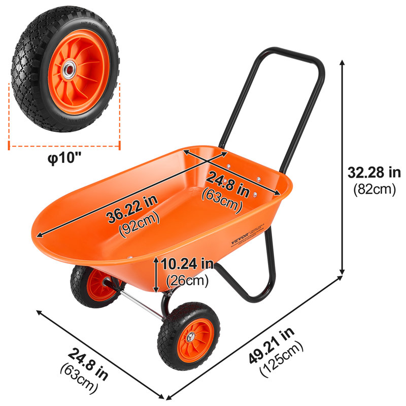 Wheelbarrow Cart, 5 Cu. Ft. Load & 397 lbs Capacity, 2 Wheels Garden Dump Cart, Garden Wagon with Handle & 10" Wide Track Wheels, Easy Loading Utility Yard Cart & Wagons for Outdoor Lawn Yard