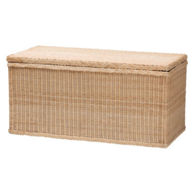 Commode tressée en rotin naturel avec couvercle relevable - Banc de rangement de style bohème côtier pour l'organisation de la chambre à coucher, du vestibule ou du salon