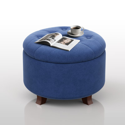 Upholstered Storage Ottoman Bench Button Tufted Round Ottoman Footrest Stool for Living Room Bedroom by Red Barrel Studio