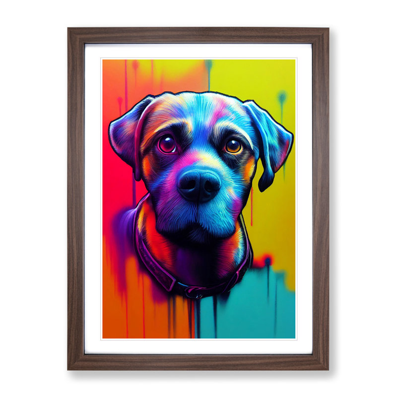 Neon Dog No.1 - Framed Print, 34cm H x 25cm W x 2cm D, Walnut