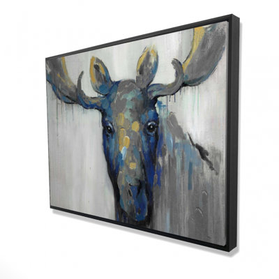 Blue Moose Print On Canvas