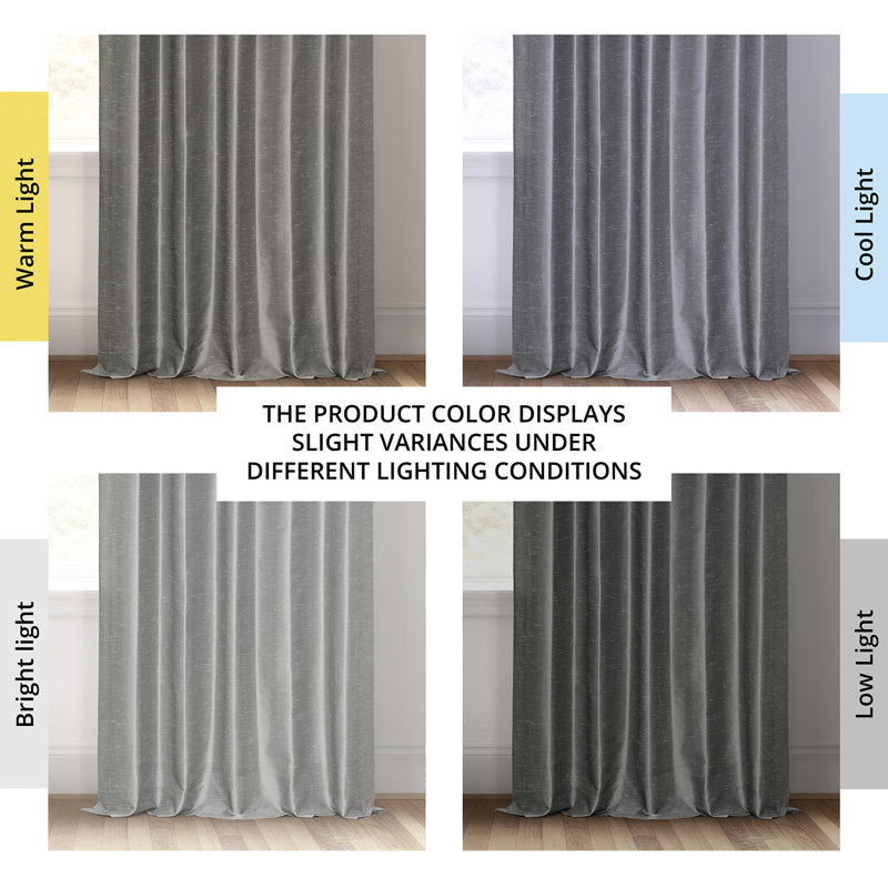 Rayne Vintage Textured Faux Dupioni Silk Room Darkening Curtains Window Single Curtain Panel, Storm Gray, 50" W x 96" L