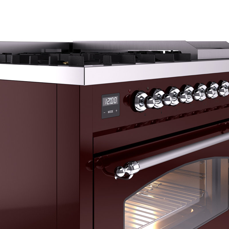 ILVE Nostalgie II 48 Dual Fuel Range , Burgundy/Chrome, Natural Gas
