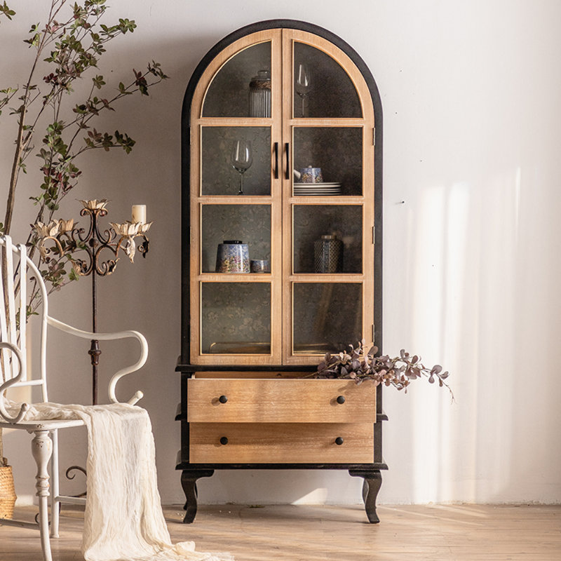 Vitrine française rétro et simple, Noir / Burlywood