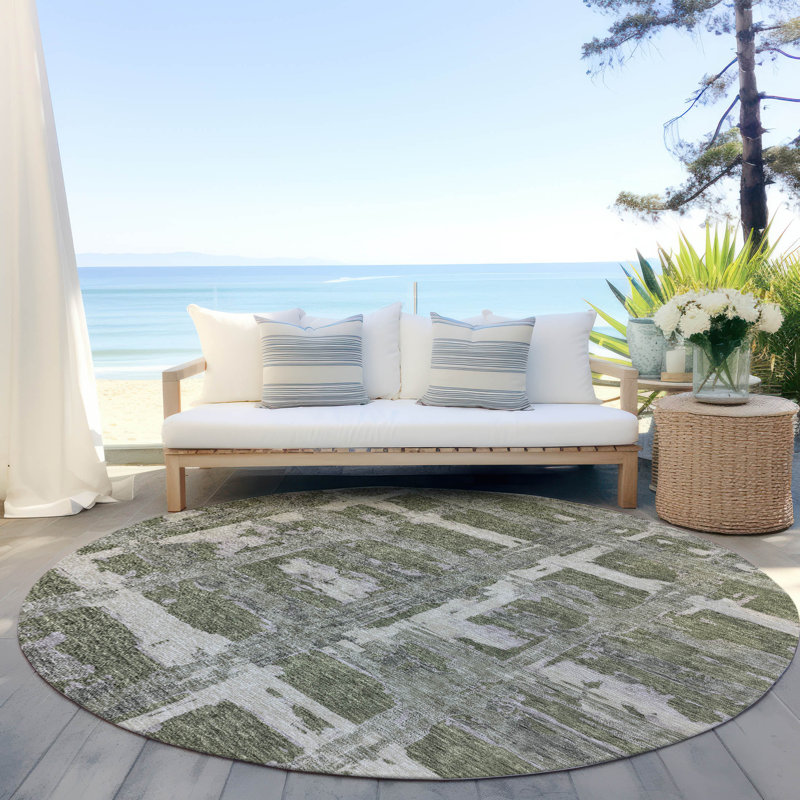 Tapis olive intérieur / extérieur lavable à la machine Mahaney ACN745, Rond 8 pi
