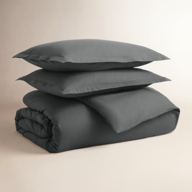 Modern & Contemporary Percale Duvet Cover, King Duvet Cover + 2 King Shams, Charcoal