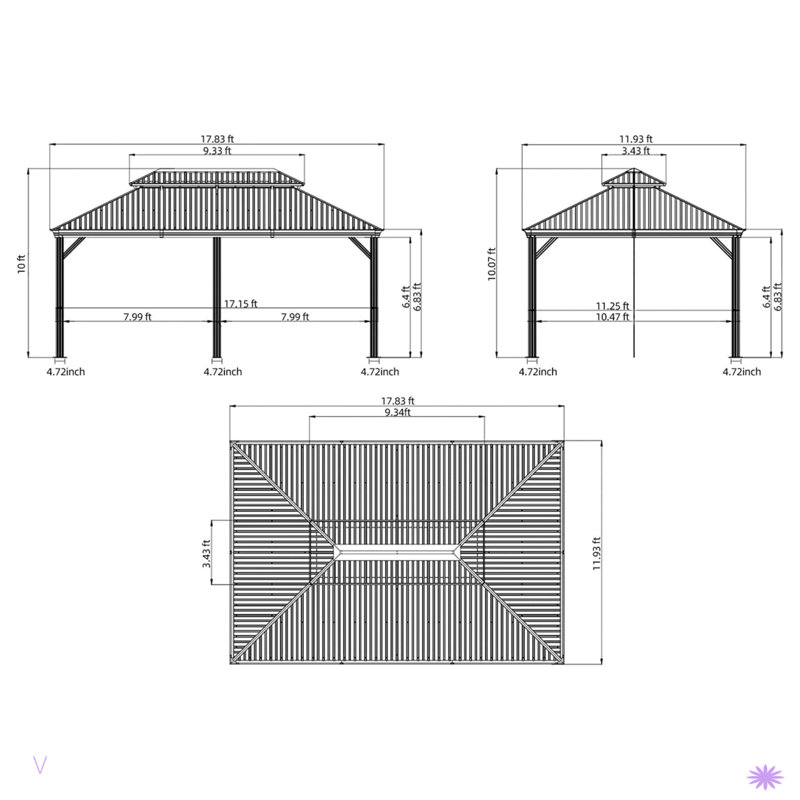 Outdoor Gazebo with Galvanized Steel Double Roof, Brown, 120.77" H x 213.89" W x 143.22" D