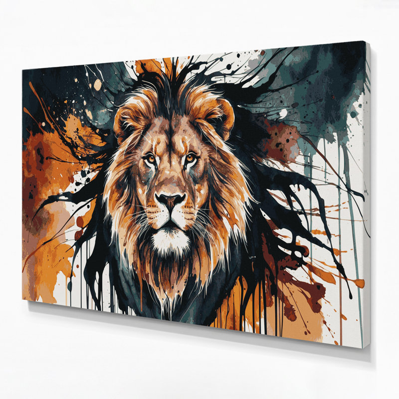 Faune, lion asiatique, art mural sur toile mauve, H 20 po x l 24 po