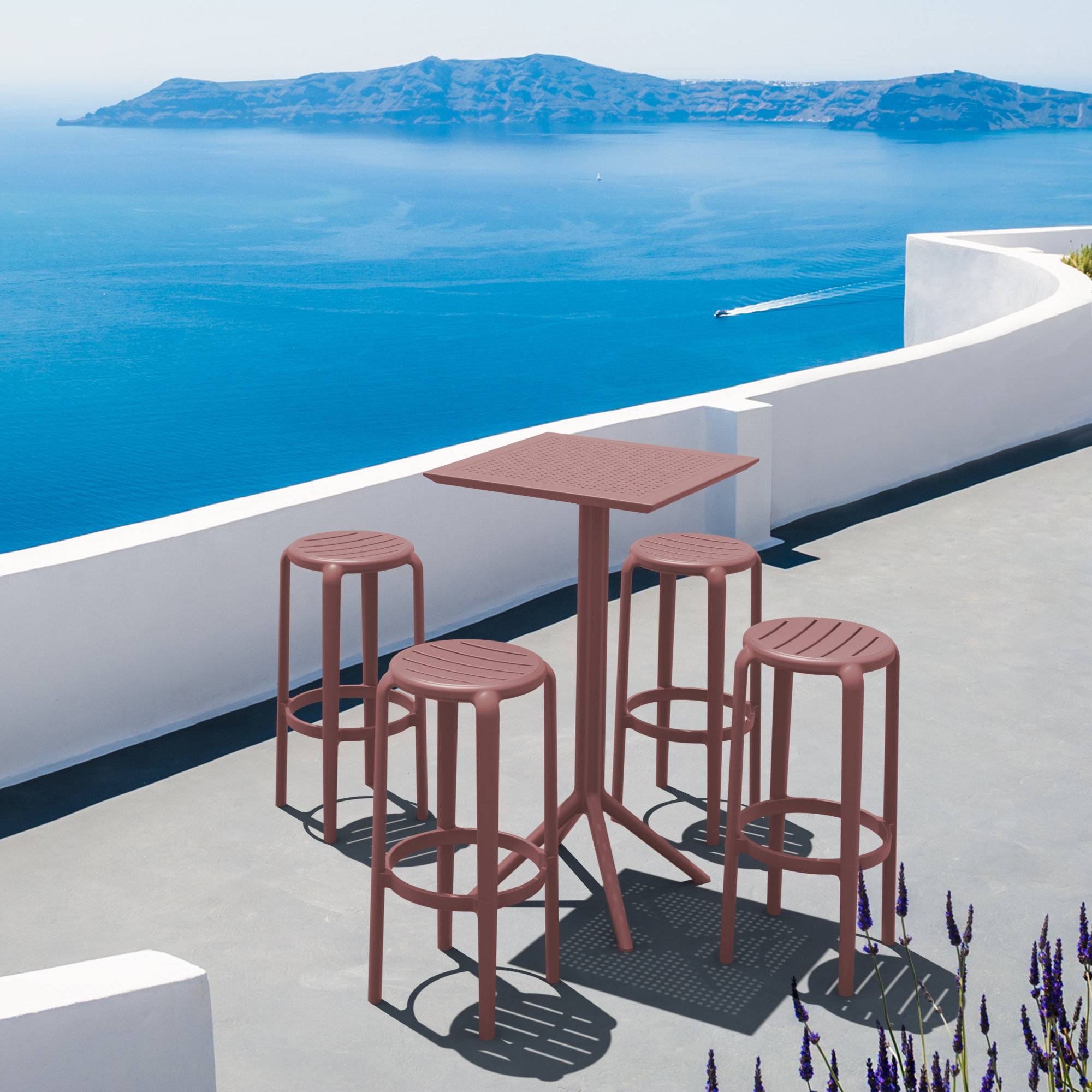 Awan Backless Outdoor Bar Stool, 29.75", 	Marsala