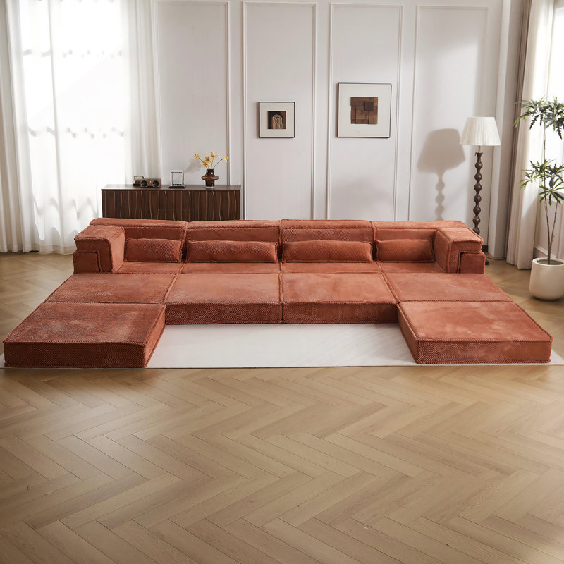 Canapé à compression Mahjong, canapé-lit à plancher convertible, canapé modulaire modulaire désossé DIY, aucun assemblage requis, tissu polaire circulaire, surdimensionné à 3 places avec 1 repose-pieds