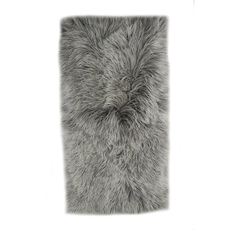 Handmade Sheepskin Steel Gray Rug, Gray