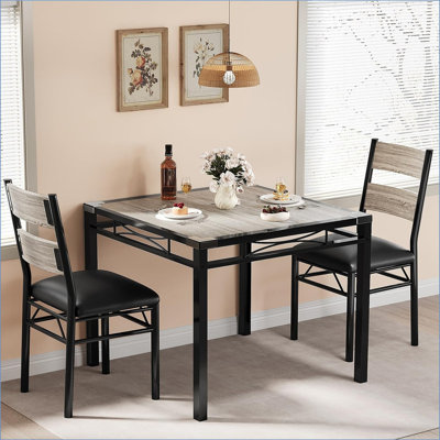 Dining Table Set for 2/4 People, Kitchen Table with Upholstered Chairs, Wood Kitchen Dining Room Set with Corner Protector for Small Space, Apartment