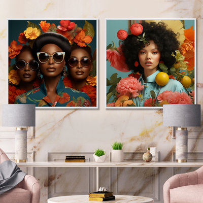 «African American Woman Tropical Couture I», ensemble d'art mural sur toile Fashion