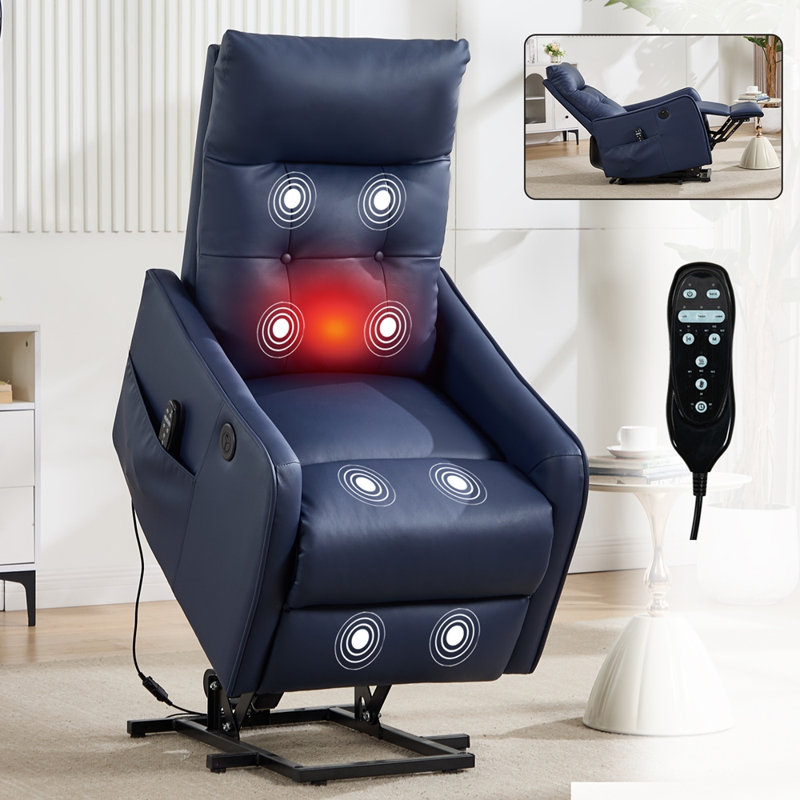 Single Motor Power Lift Recliner Chair with Massage and Heat for Elderly, Heavy Duty Motion Mechanism and One USB for Charging, Max Reclining Angle 155°