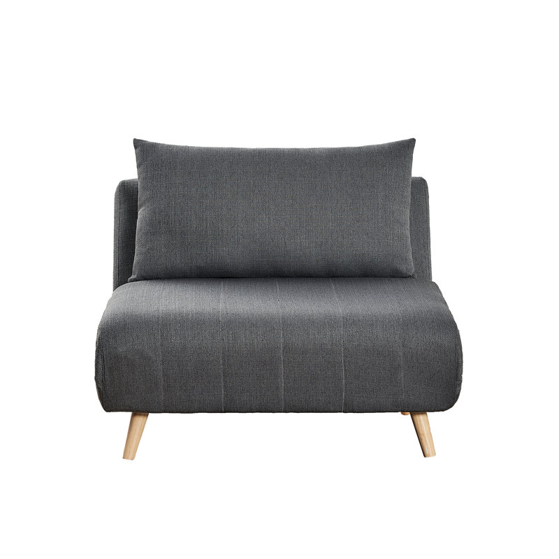 Convertible Tri-Fold Sleeper Chair with Pillow, Channel Stitching, and Hideaway Legs, Dark Gray