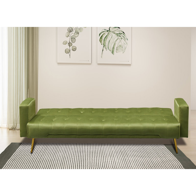 Verdeen Twin 74'' Velvet Convertible Sofa, Army Green Velvet