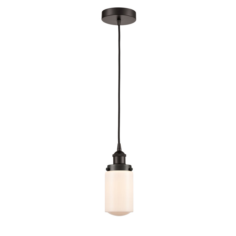 Luminaire suspendu cylindrique à 1 lumière Saroyan, Blanc mat, Bronze huilé