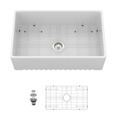 30" White Farmhouse Sink - 30 x 18 x 10 inch Kitchen Sink Apron-front White Porcelain Ceramic Reversible Single Bowl Kitchen Farm Sinks