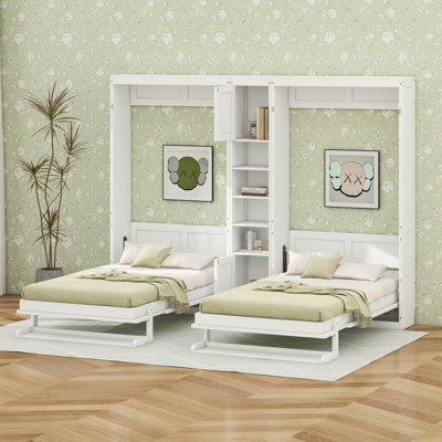 Dual Twin Size Murphy Bed, Twin Wall Beds With Cabinets And Shelves