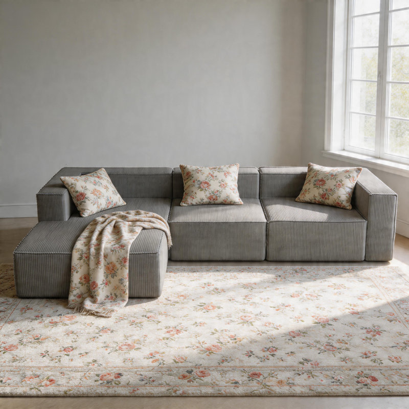 Boneless 108" Cloud Sectional Couch With L-shape Chaise, No Assembly Required, Modern Modular Sofa With Deep Seat, Upholstered Couches For Living Room Bedroom, Plush Corduroy Fabric