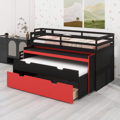 Multi-Functional Loft Bed with Pull-Out Desk, Trundle, Storage Drawers and Storage Steps