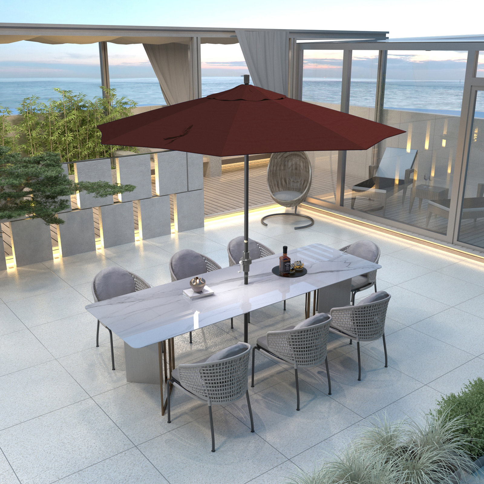 Bronte 108'' Market Sunbrella Umbrella, Spectrum Ruby Sunbrella® Plainweave