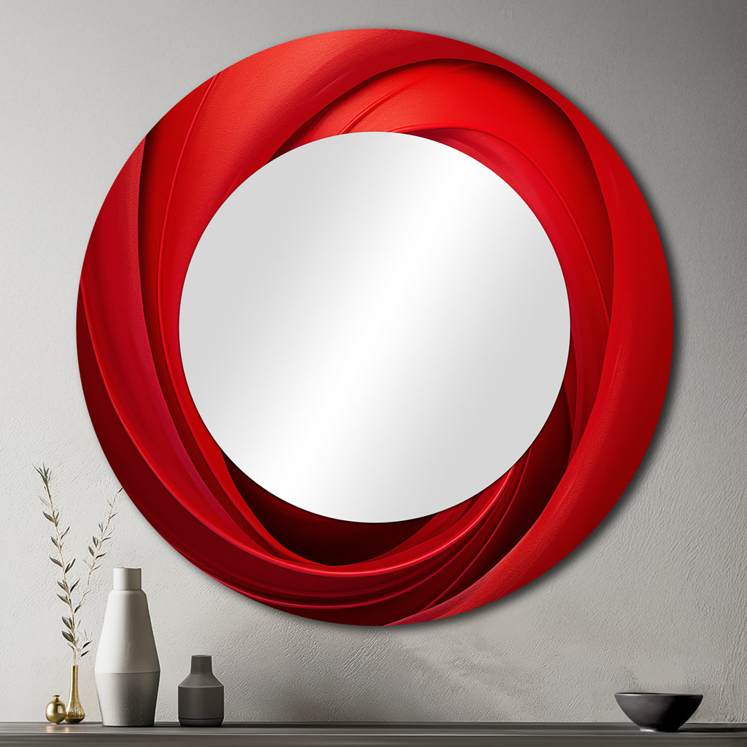 Red Perpetual Pulse Vortex I - Abstract Spirals Large Wall Mirror, Modern Round Unique Mirror, Printed Metal Art Design Art 