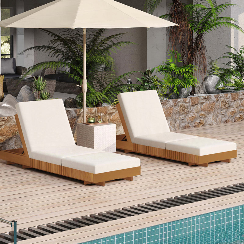 Ensemble de chaises longues avec dossier réglable à 6 positions et coussin triple