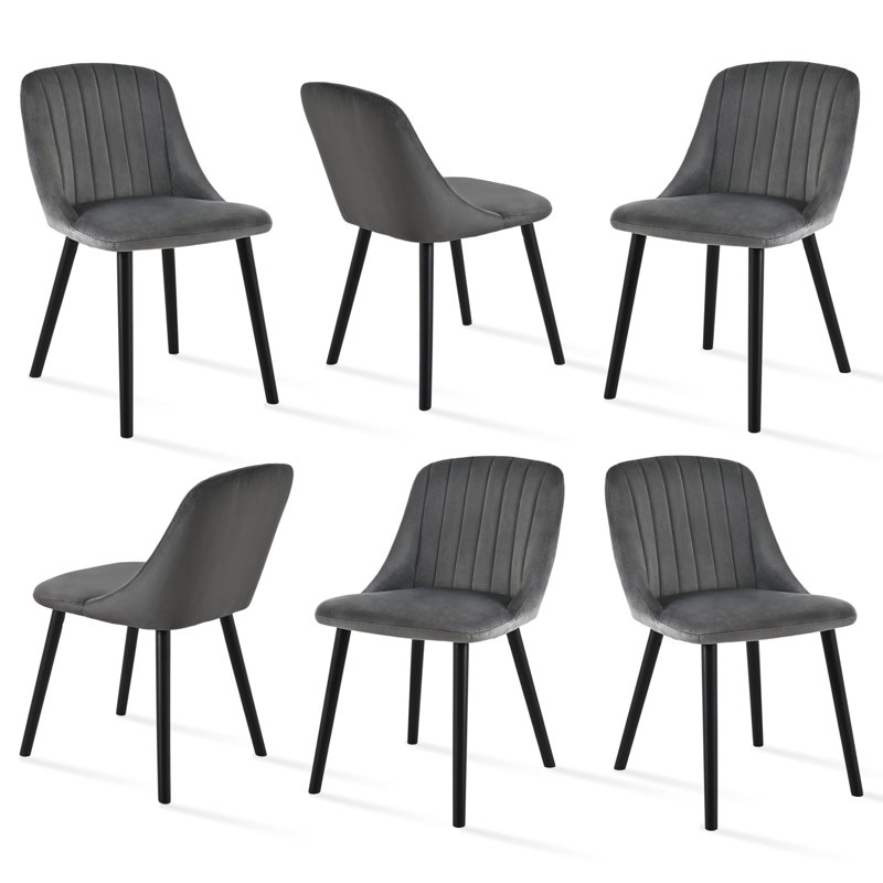 48.5cm H Upholstered Upholstered Back Side Chair, Dark Grey Velvet/Black