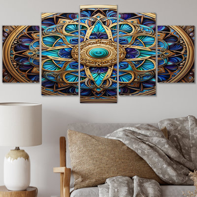 Retro Gold Floral Mandala Magic II - Boho Mandala Wall Art Print - 5 Panels