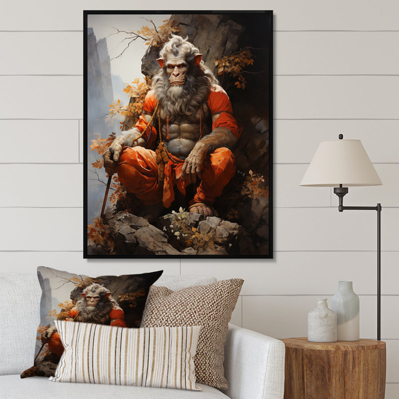 «Bhargavi Hinduisim Hanumans Devotion II», reproduction sur toile, H 32 po x l 16 po x P 1 po, Cadre flottant noir