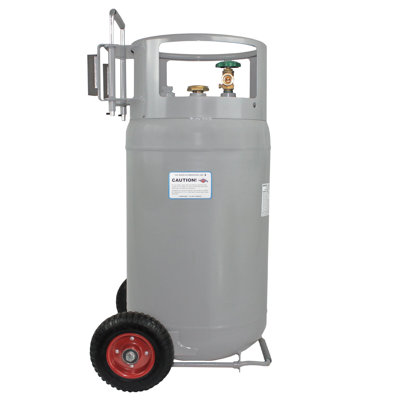 Bouteille de propane Flame King de 60 lb Ã  positionnement horizontal et vertical, avec valve POL et manomÃ¨tre intÃ©grÃ©, gris