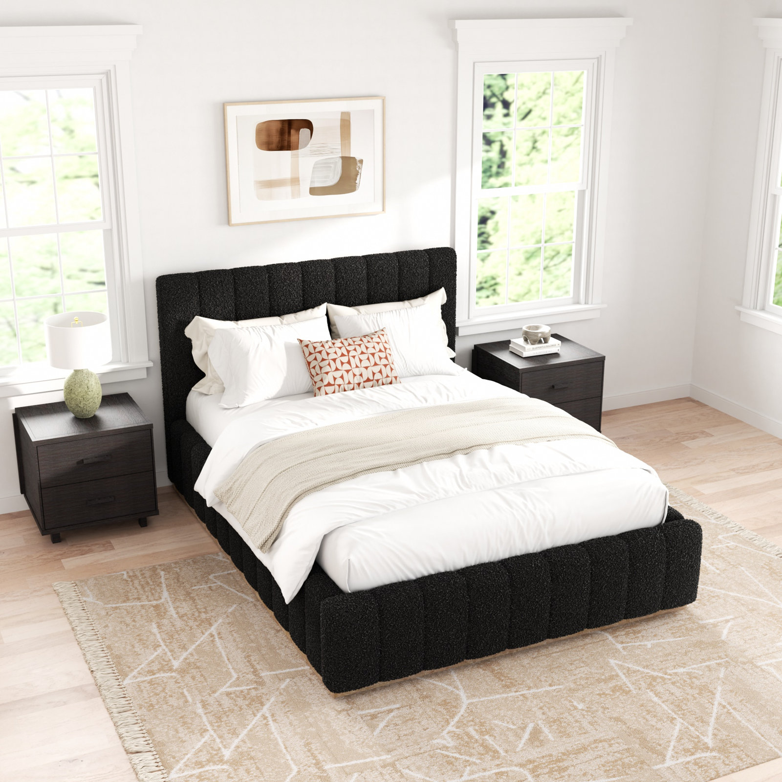 Upholstered Platform Bed, Black, Full / Double