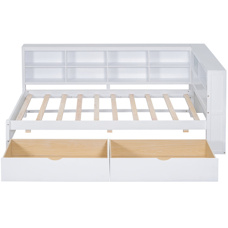 White Twin Wooden Daybed With 2 Drawers, Storage Shelf, And Charging - 10 Slats For Stability, 350Lbs Weight Limit, Pine Construction Size Ports Design, Strong Support,