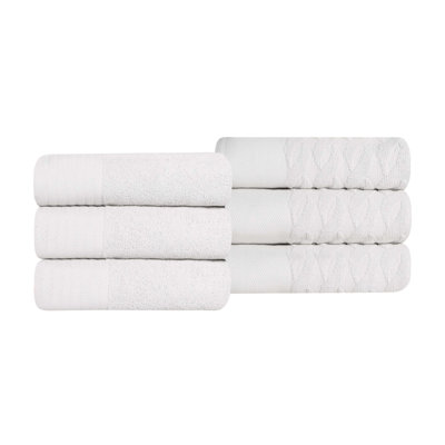 Rodmur Turkish Cotton 6 Piece Jacquard Herringbone and Solid Medium Weight Hand Towel Set