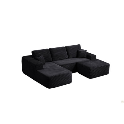 Canapé modulaire de 104 po avec méridienne en U et poches latérales, conception modulaire moderne, assise profonde, canapé rembourré pour le salon / chambre à coucher, sans assemblage requis (tissu moelleux), gris, gauche