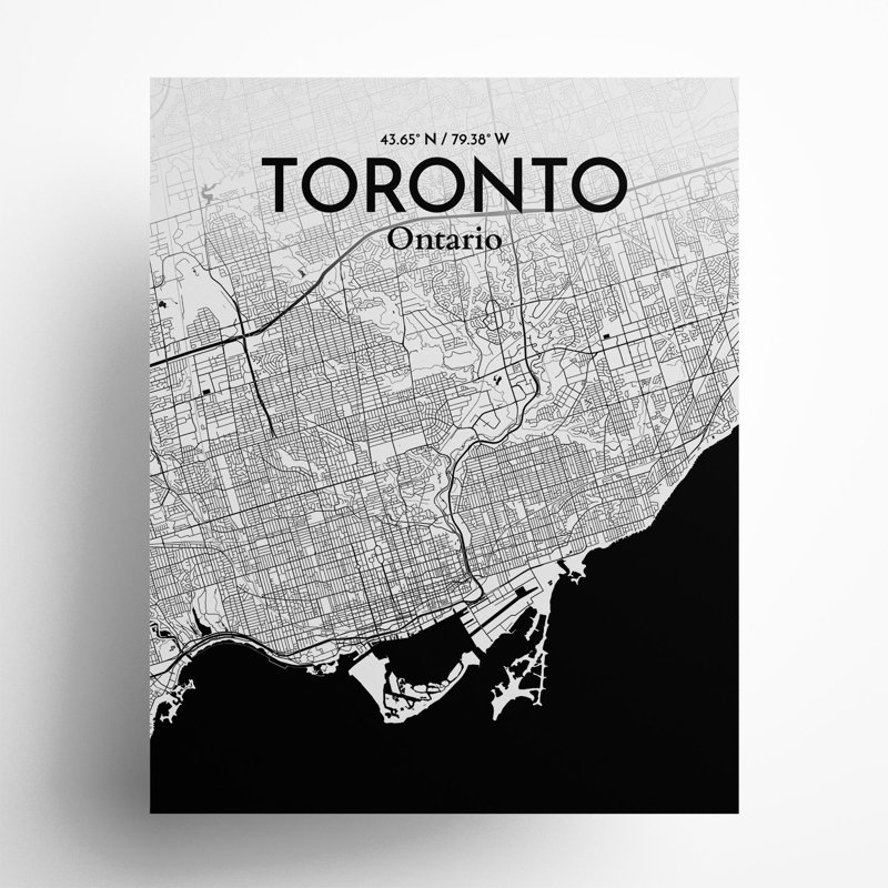 Toronto City Map In Ink - No Frame Print, 20cm H x 16cm W x 0.05cm D