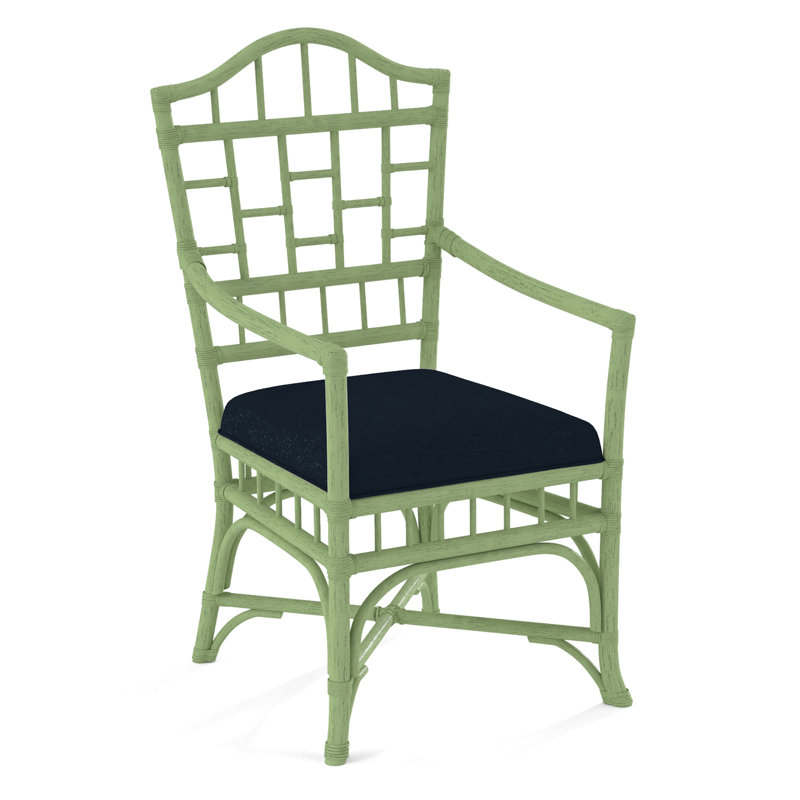 Chippendale Upholstered Arm Chair, Celery, White Performance Fabric; 0851-94
