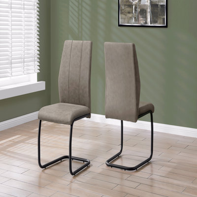 Dining Accent Chair - Set Of 2, Side, Upholstered, Kitchen, Dining Room, 39" Height, Brown Fabric Upholstered, Black Metal, Contemporary, Modern Style