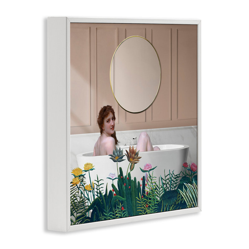«Vintage Lady in Bath», giclée par Seven Trees Design, H 24 po x l 24 po, Estampe numérique encadrée blanc bord de mer