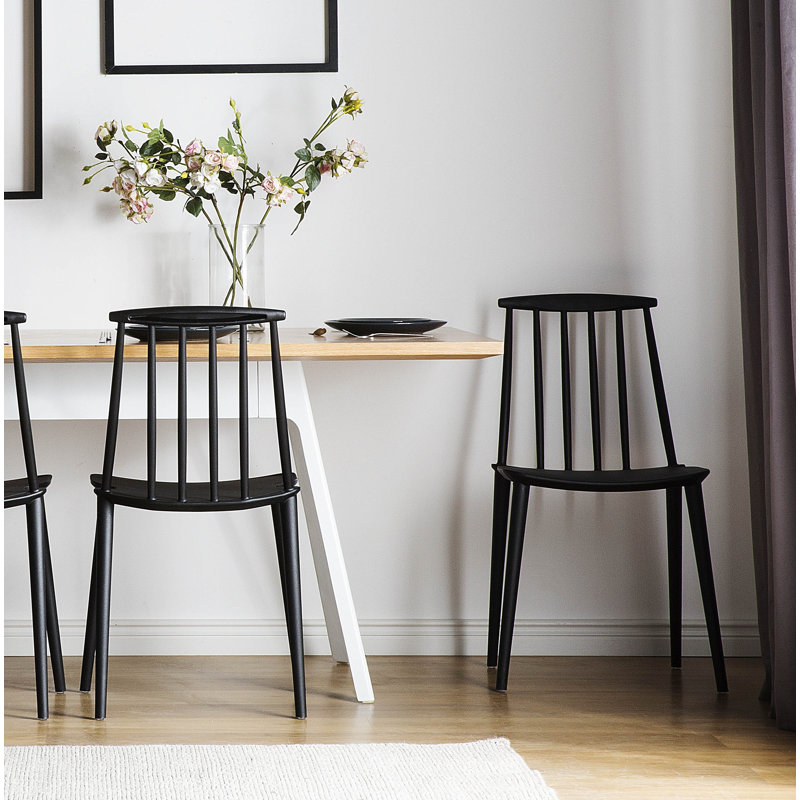 Vivian 45cm H Slat Back Stacking Side Chair, Black