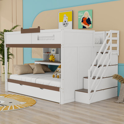 Full over Full Bunk Bed with Integrated Storage and Adjustable LED Lighting