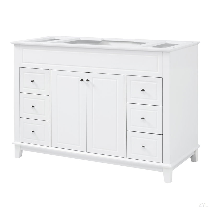 Bathroom Vanity Without Sink, Cabinet Only, Soft-Close Drawers And Door With Double-Tier Shelves, Solid Wood Legs