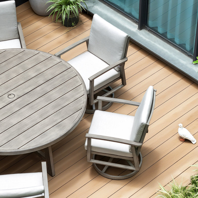  Amario Patio Round Aluminum Dining Set With Umbrella Hole And Sunbrella® Cushions For 6 Person