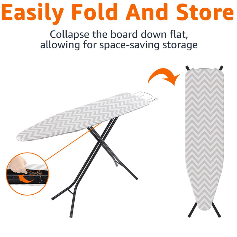 Full-Size Chevron Ironing Board With Adjustable Height & Removable Cover For Easy Storage
