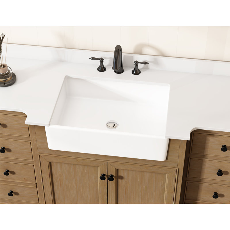 Meuble-lavabo simple 60 po avec lavabo rectangulaire blanc Maxbano Farmhouse, Pierre artificielle blanche