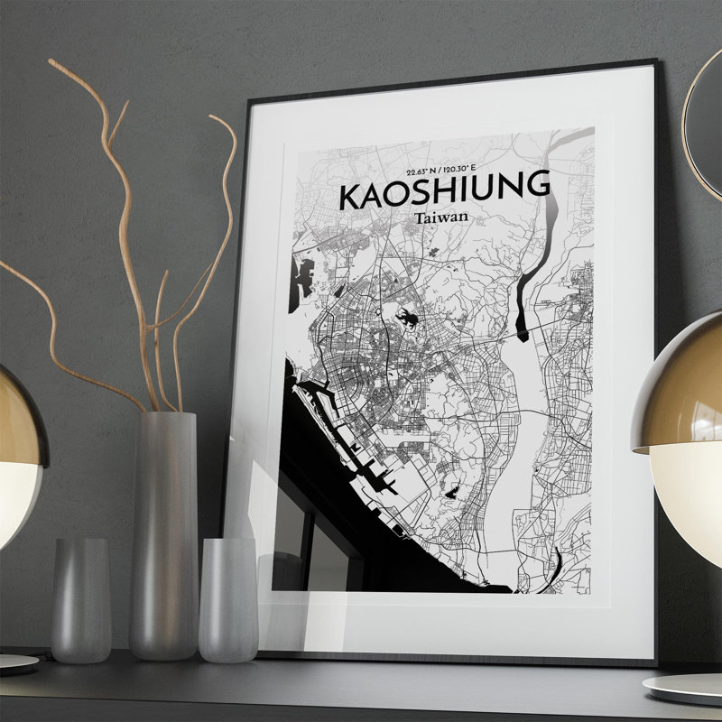 Kaoshiung City Map In Ink - No Frame Print, 36cm H x 24cm W x 0.05cm D